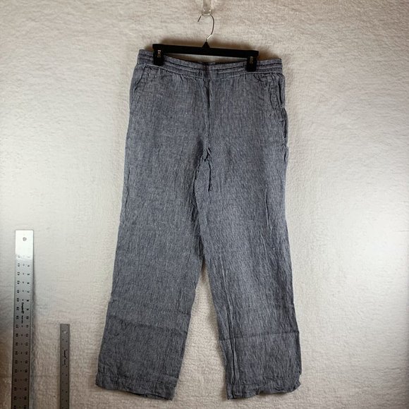 Talbots Pants Women's 8 White Blue‎ Striped Wide Leg Drawstring 100% Linen 7808 - Picture 1 of 8